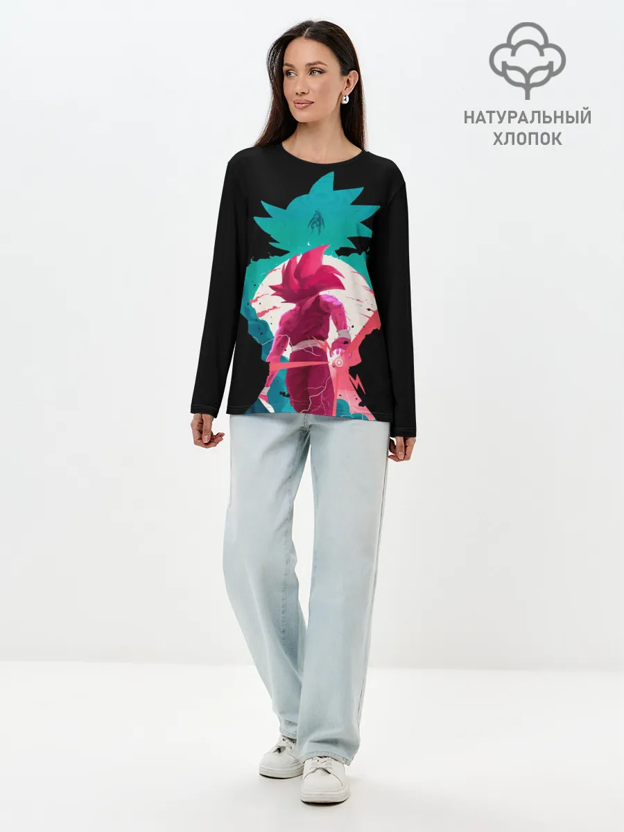 Лонгслив женский. Хлопок / Сон Гоку розовый