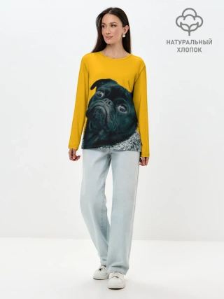 Лонгслив женский. Хлопок / Бульдожка