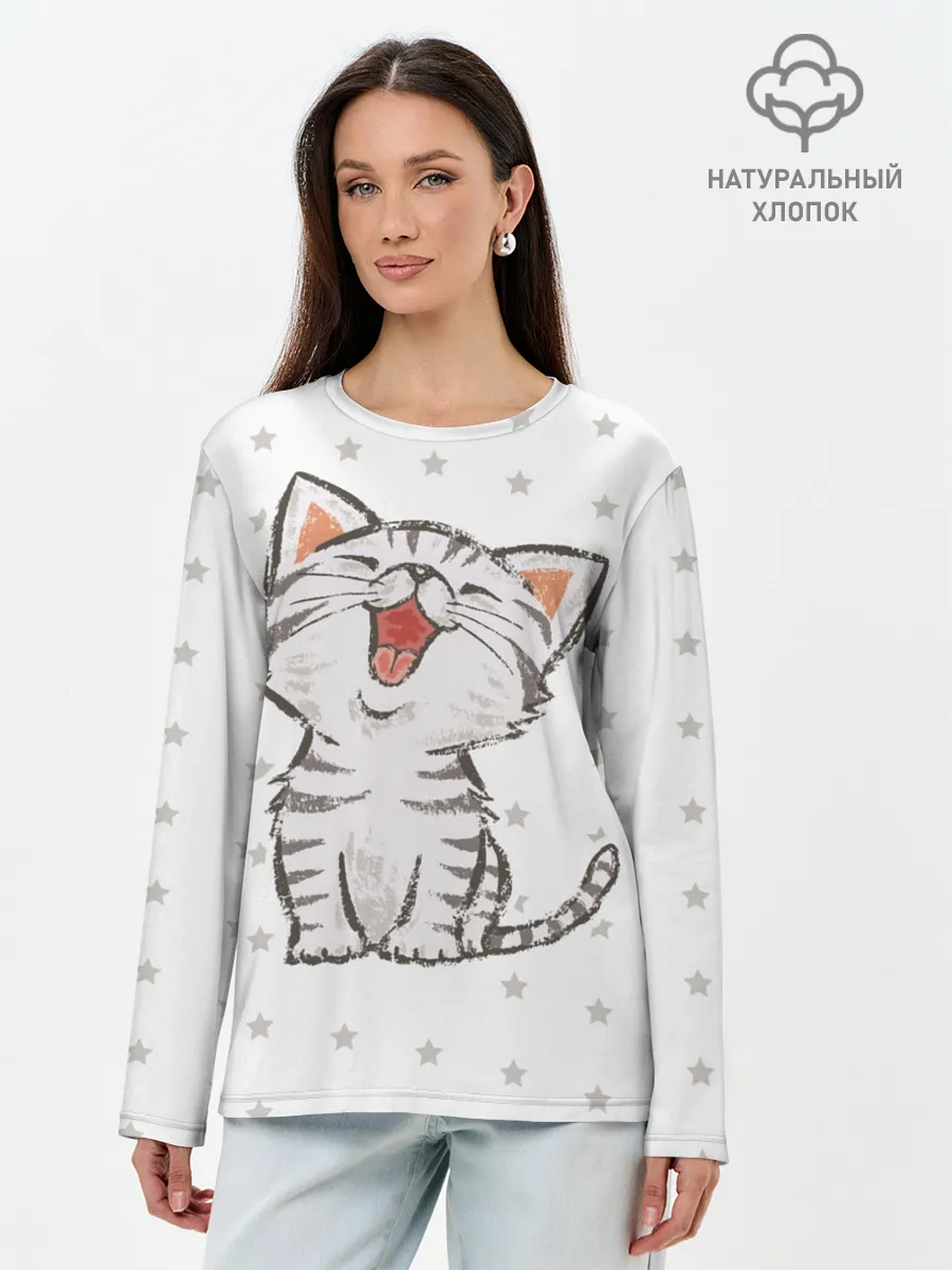 Лонгслив женский. Хлопок / Милейший Котик