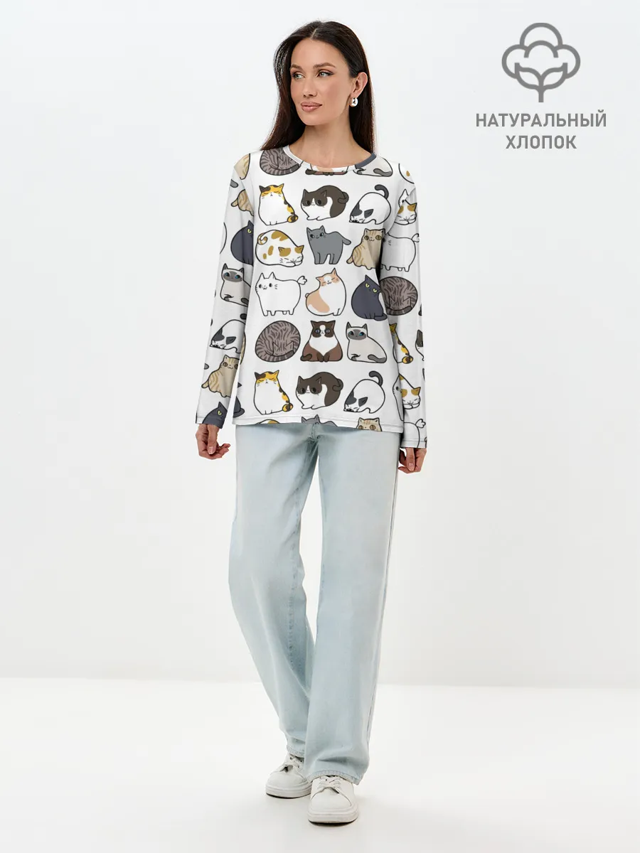 Лонгслив женский. Хлопок / Котики