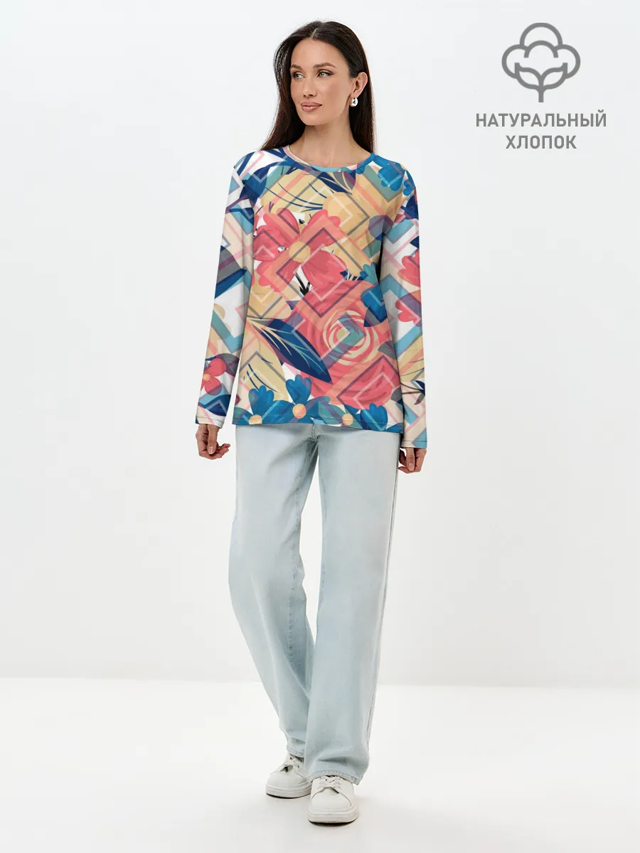 Лонгслив женский. Хлопок / Абстракция