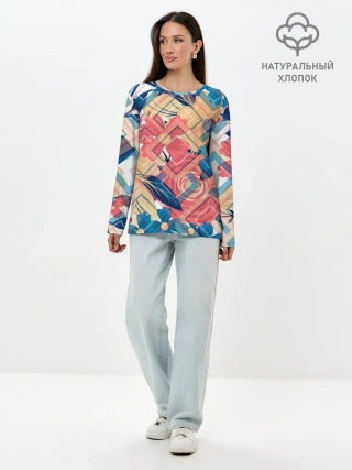 Лонгслив женский. Хлопок / Абстракция
