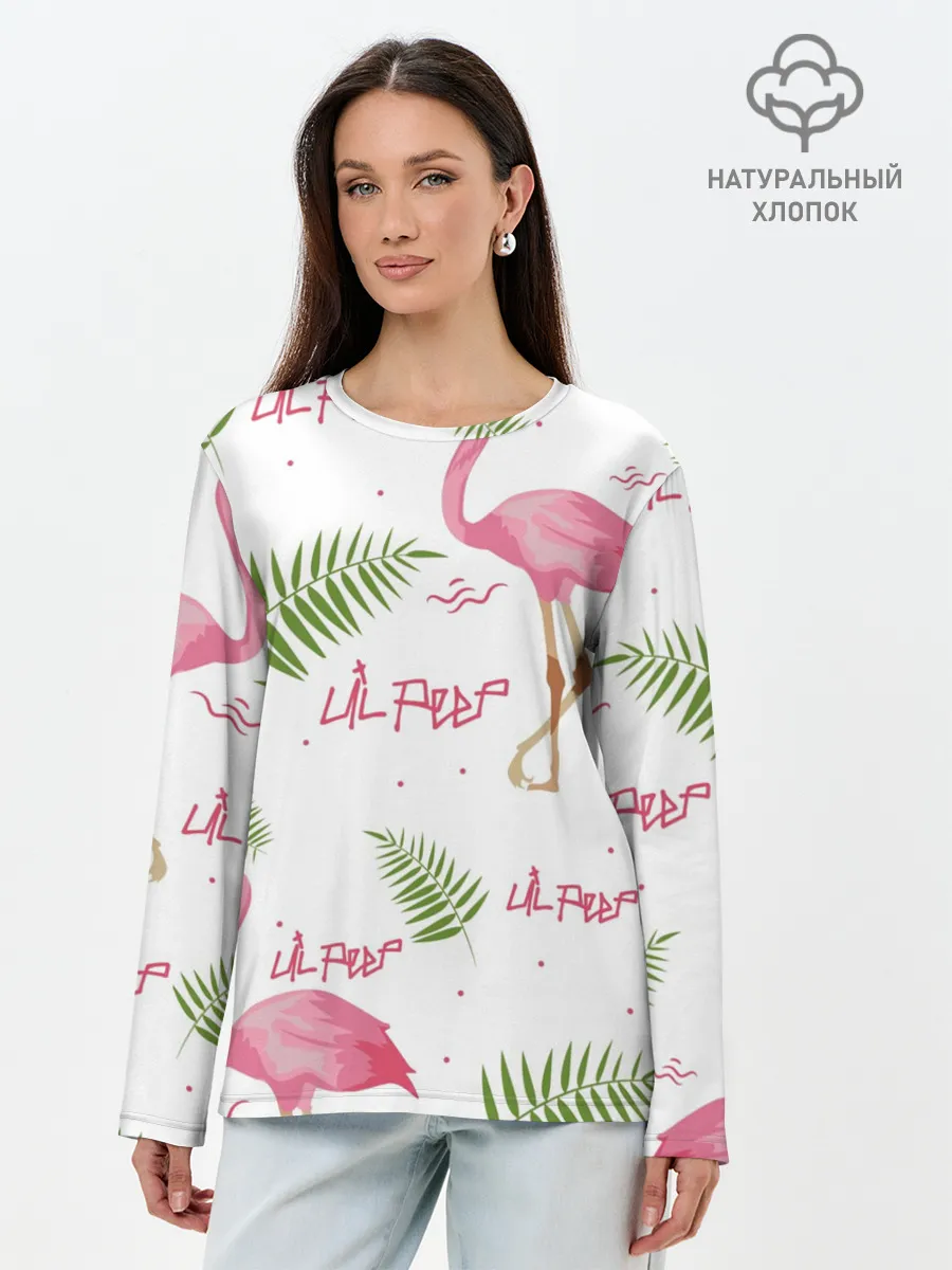 Лонгслив женский. Хлопок / Lil Peep pink flamingo