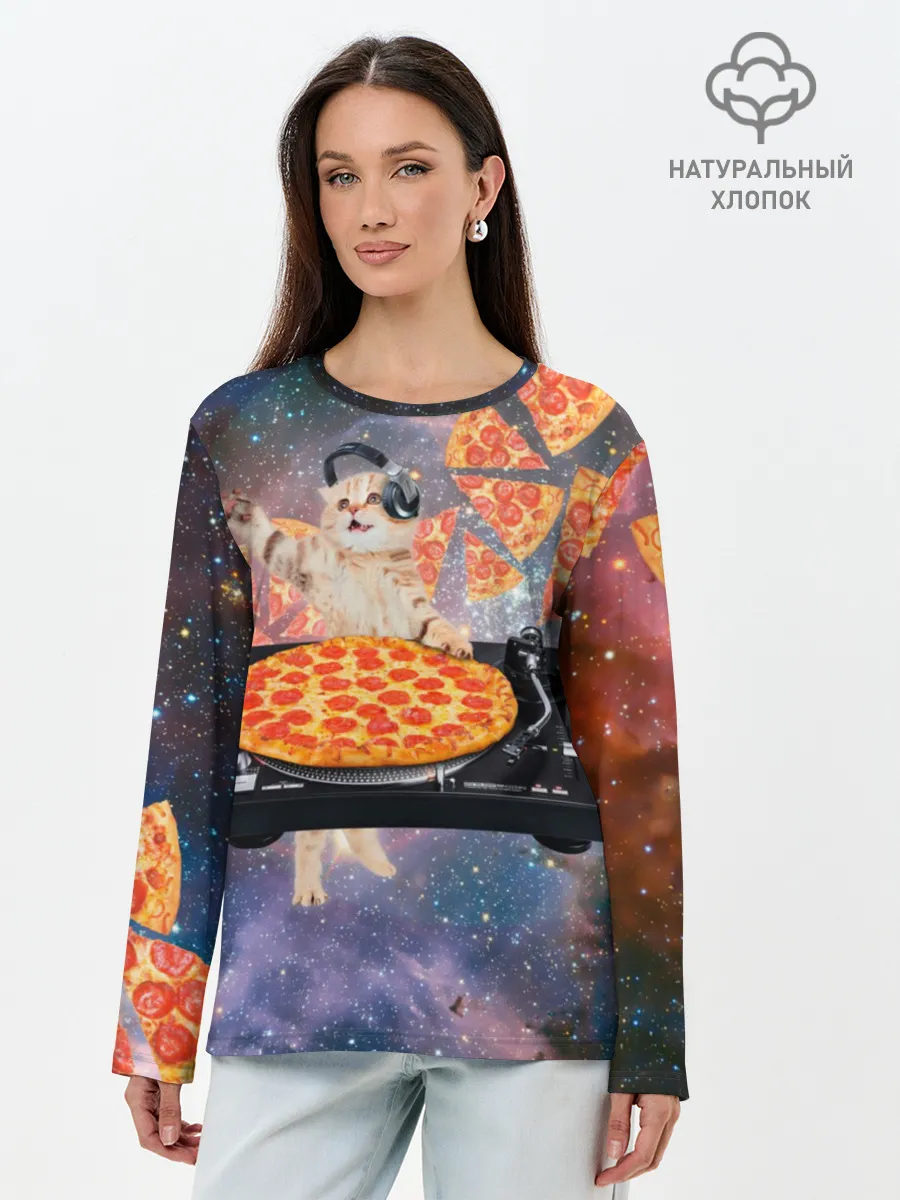 Лонгслив женский. Хлопок / Кот Диджей