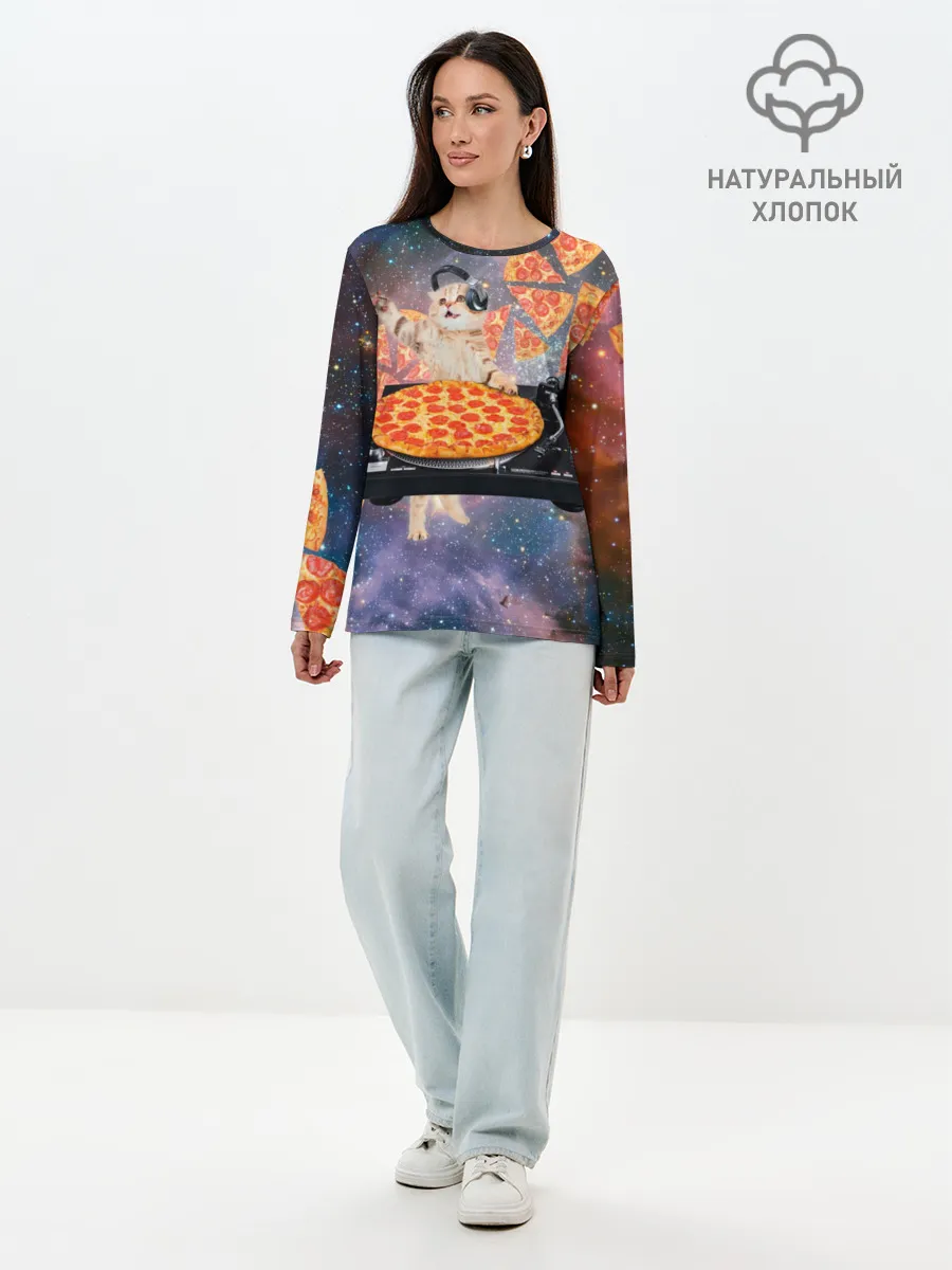 Лонгслив женский. Хлопок / Кот Диджей