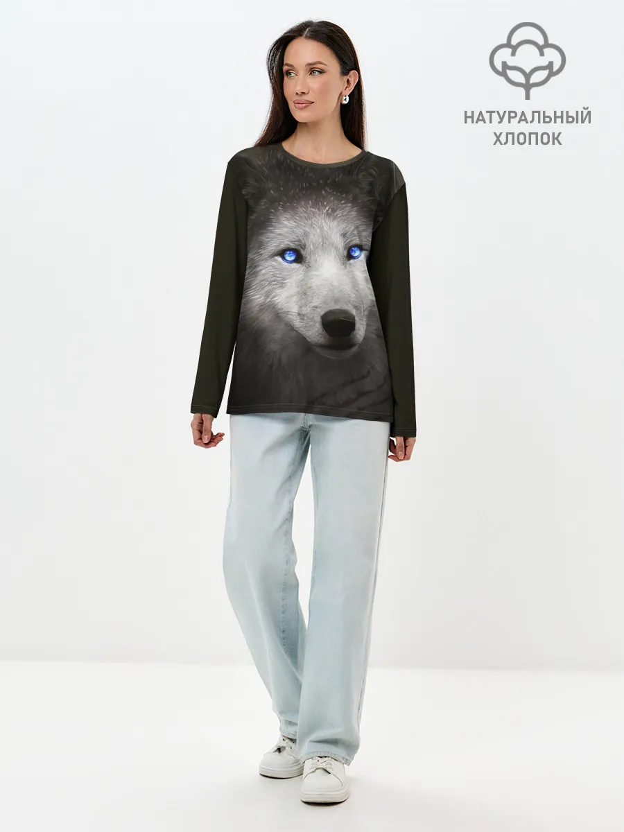Лонгслив женский. Хлопок / Голубоглазый волк
