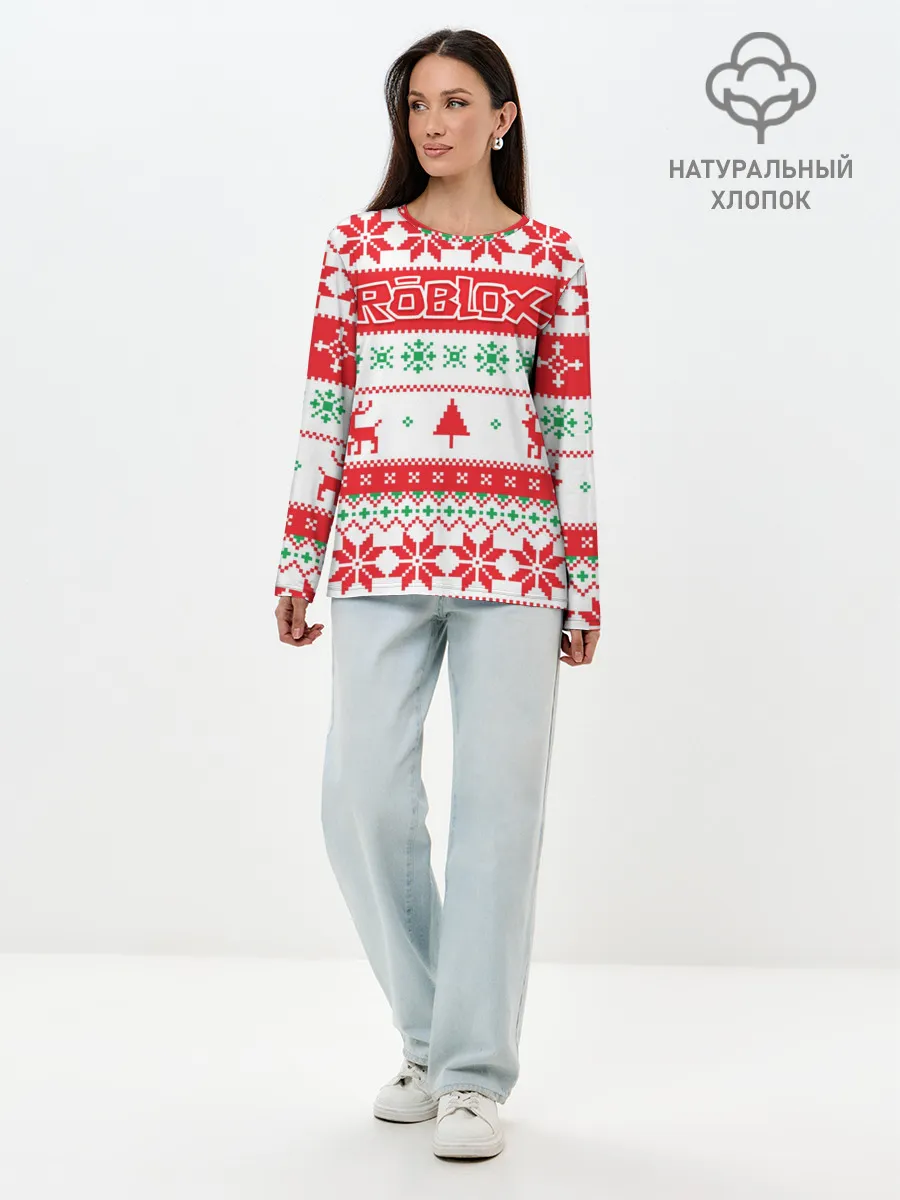 Лонгслив женский. Хлопок / Новогодний Roblox