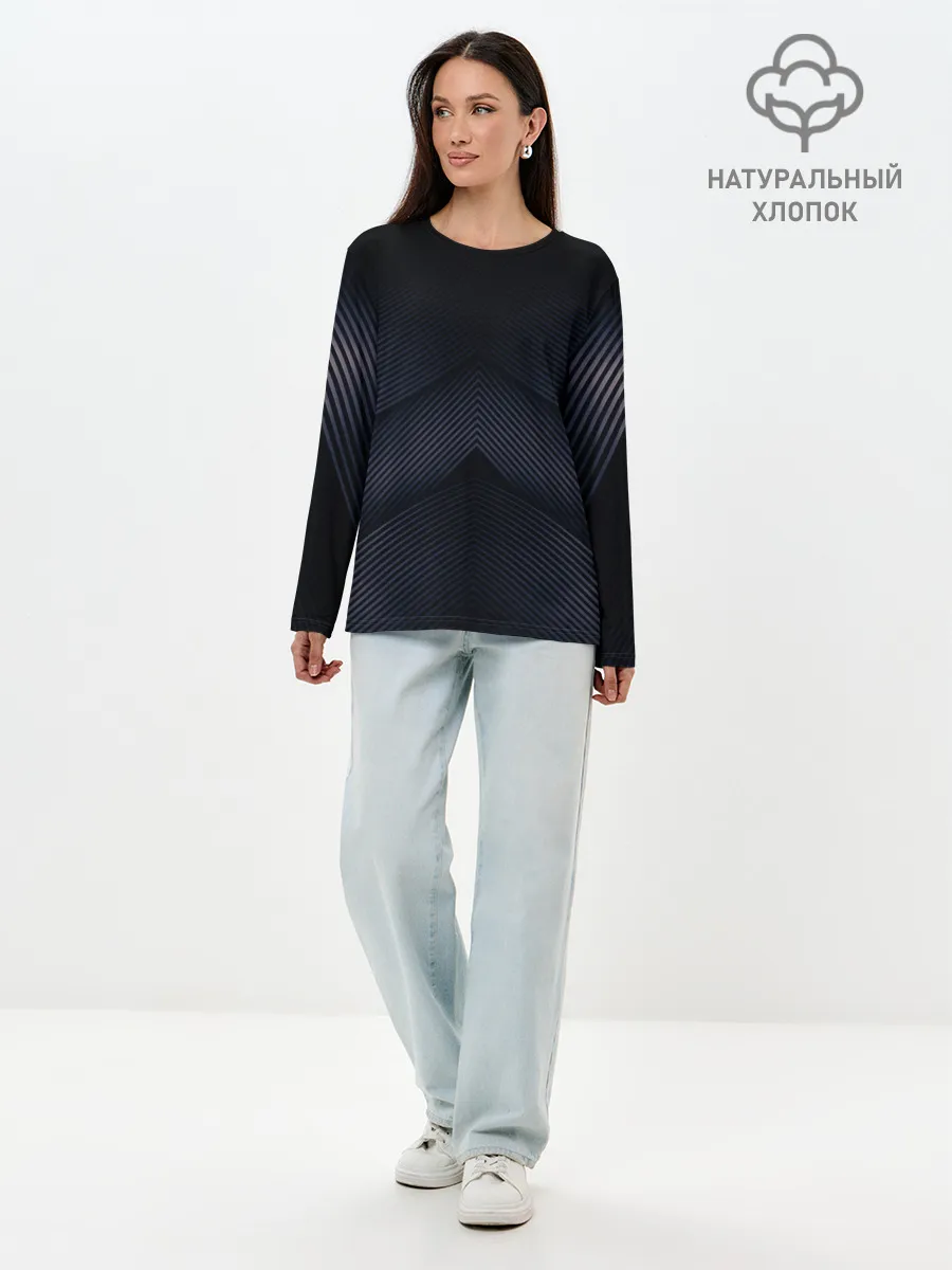 Лонгслив женский. Хлопок / Абстракция полос