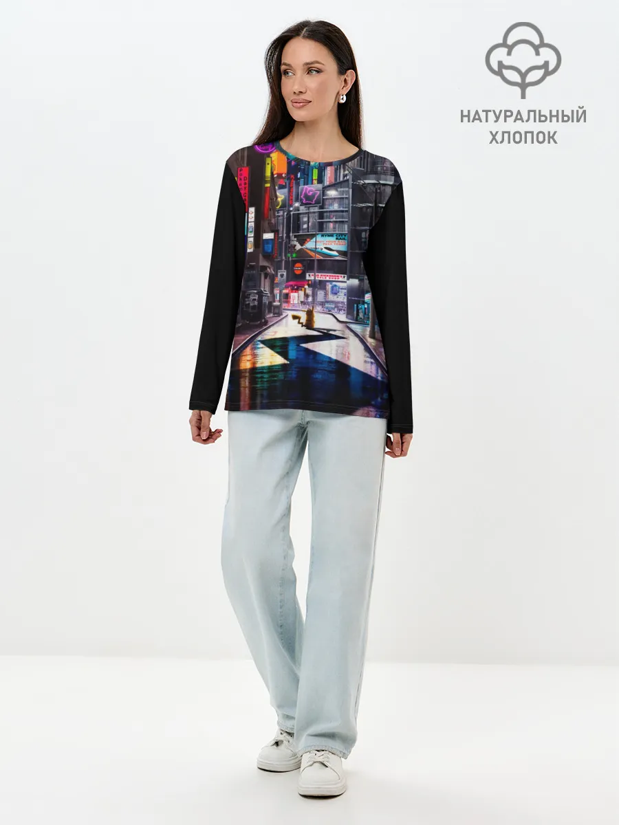 Лонгслив женский. Хлопок / Покемон. Детектив Пикачу