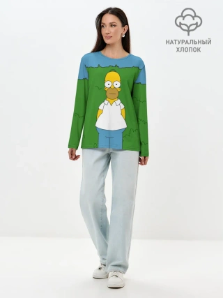 Лонгслив женский. Хлопок / Гомер Симпсон в кустах
