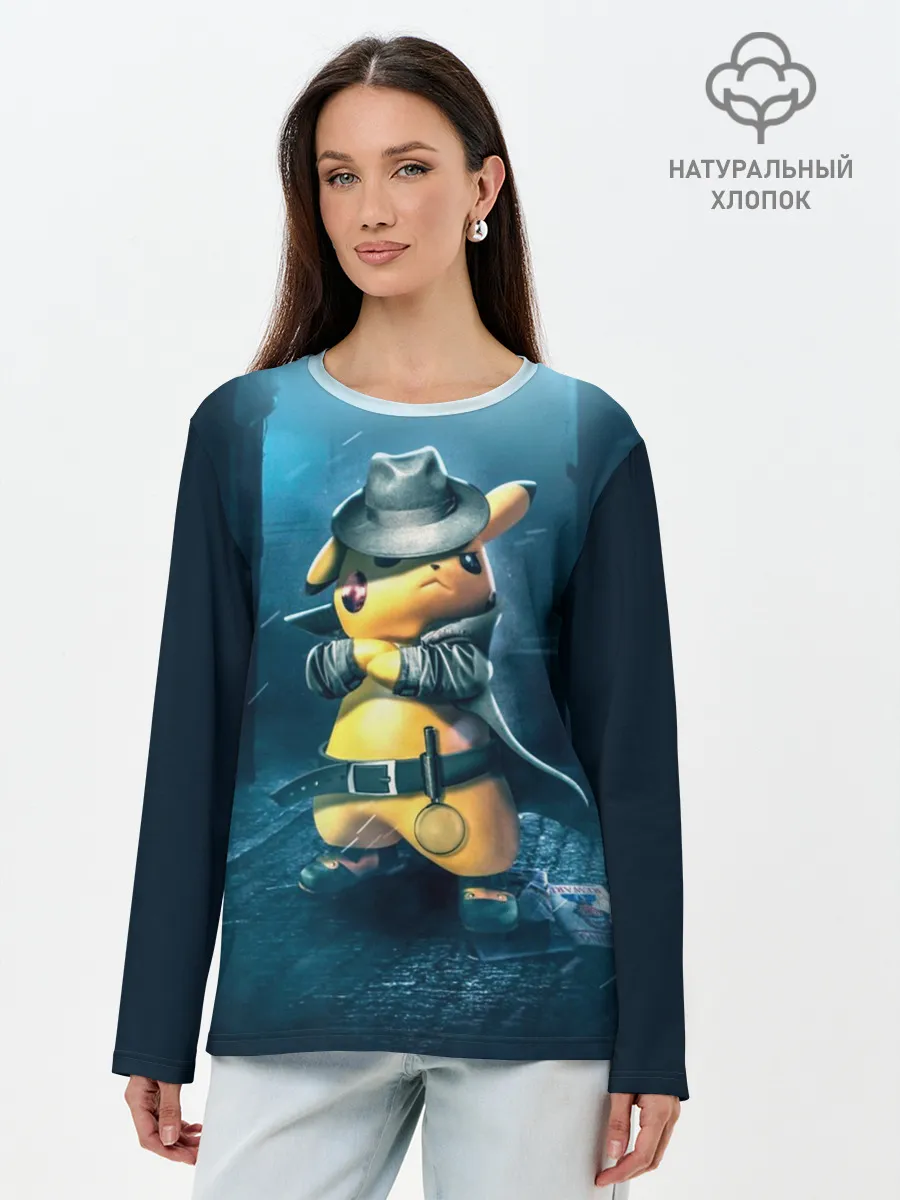 Лонгслив женский. Хлопок / Пикачу Холмс