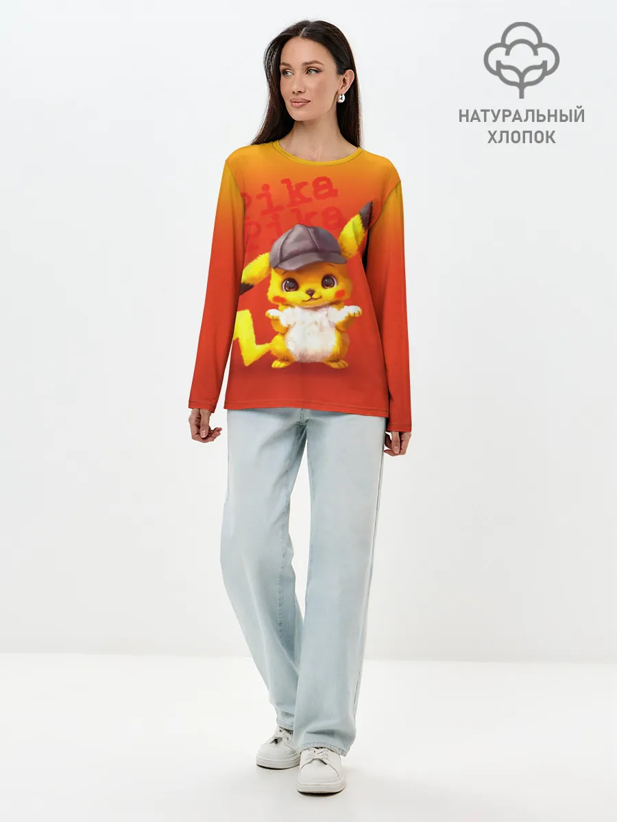 Лонгслив женский. Хлопок / Пика - пика оранжевый
