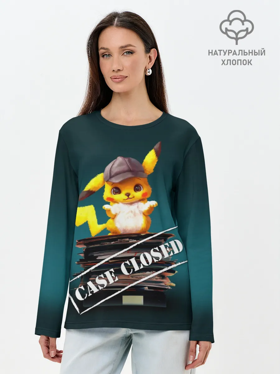Лонгслив женский. Хлопок / Дело закрыто покемоном
