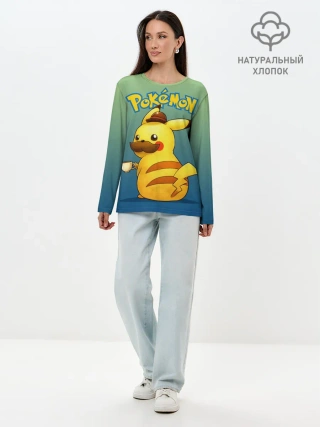 Лонгслив женский. Хлопок / Детектив Пикачу покемон