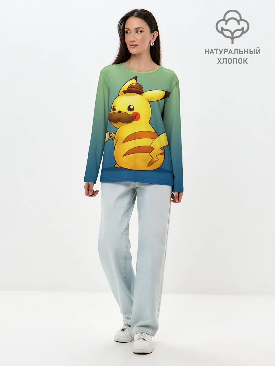Лонгслив женский. Хлопок / Детектив Пикачу