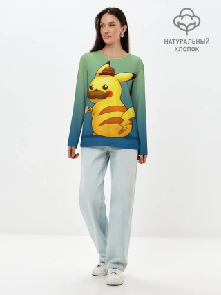 Лонгслив женский. Хлопок / Детектив Пикачу