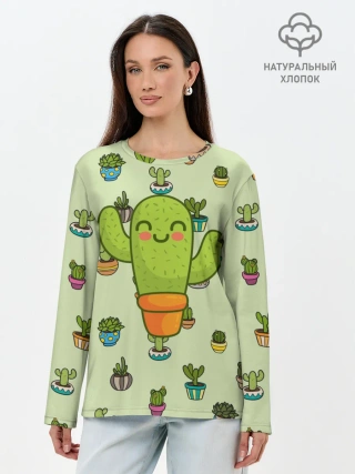 Лонгслив женский. Хлопок / Веселый кактус