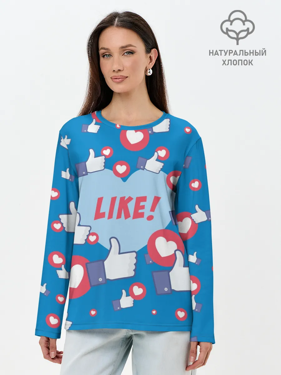 Лонгслив женский. Хлопок / Лайки и сердечки