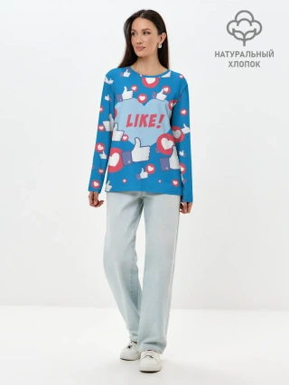 Лонгслив женский. Хлопок / Лайки и сердечки
