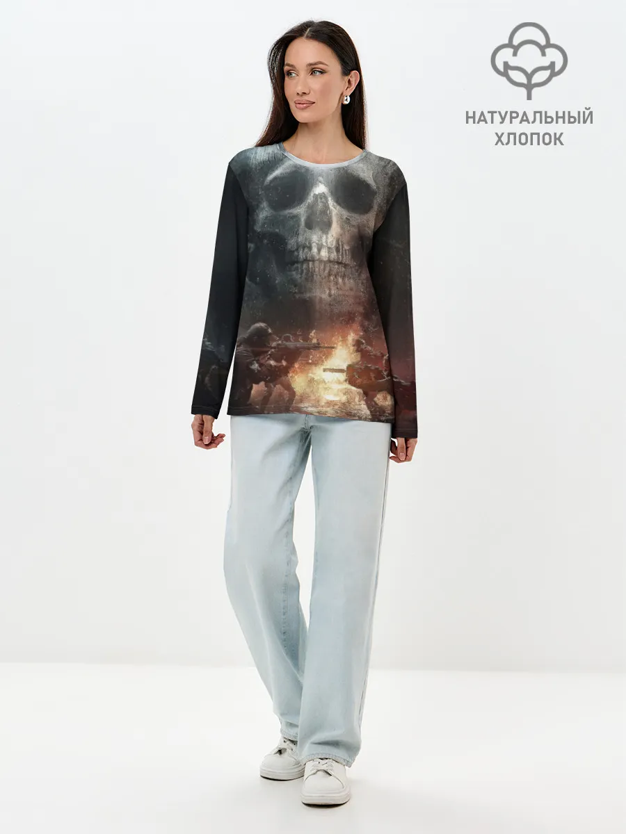 Лонгслив женский. Хлопок / Battlefield Череп