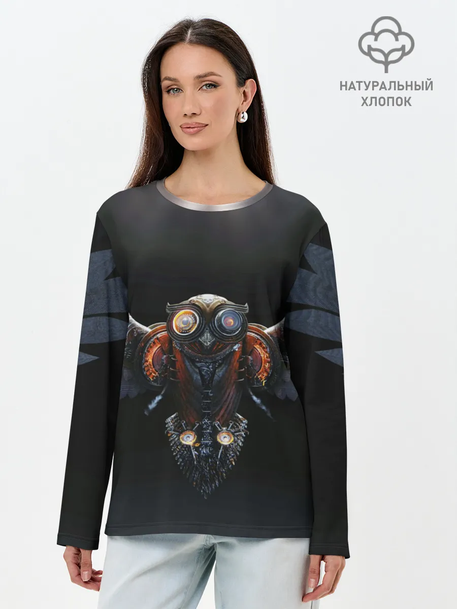 Лонгслив женский. Хлопок / Steampunk owl
