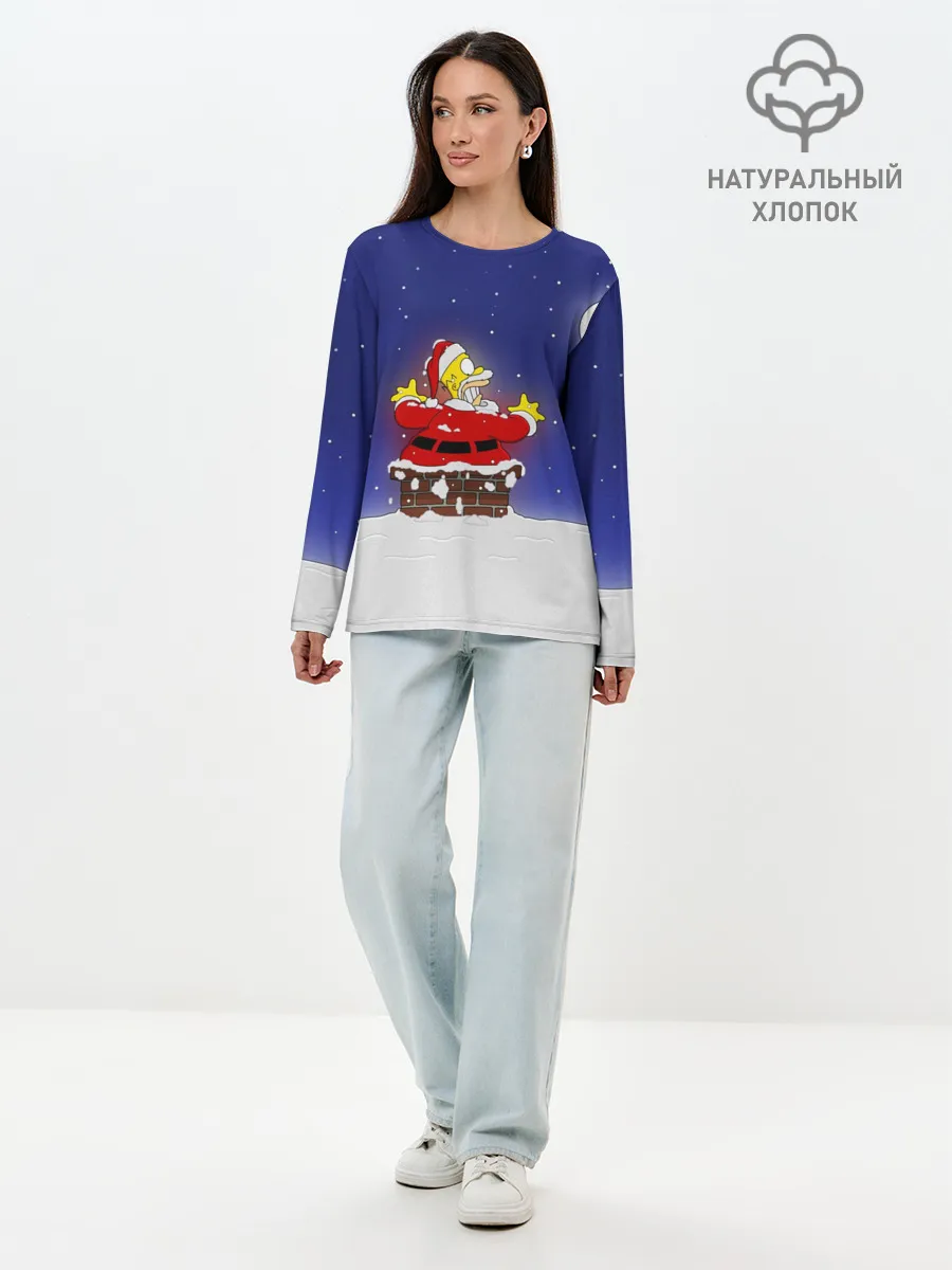 Лонгслив женский. Хлопок / Гомер Санта Клаус