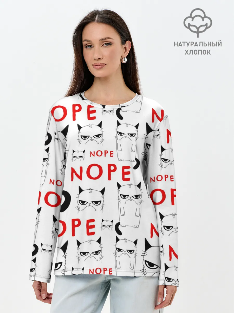 Лонгслив женский. Хлопок / Grumpy Cat. Nope!