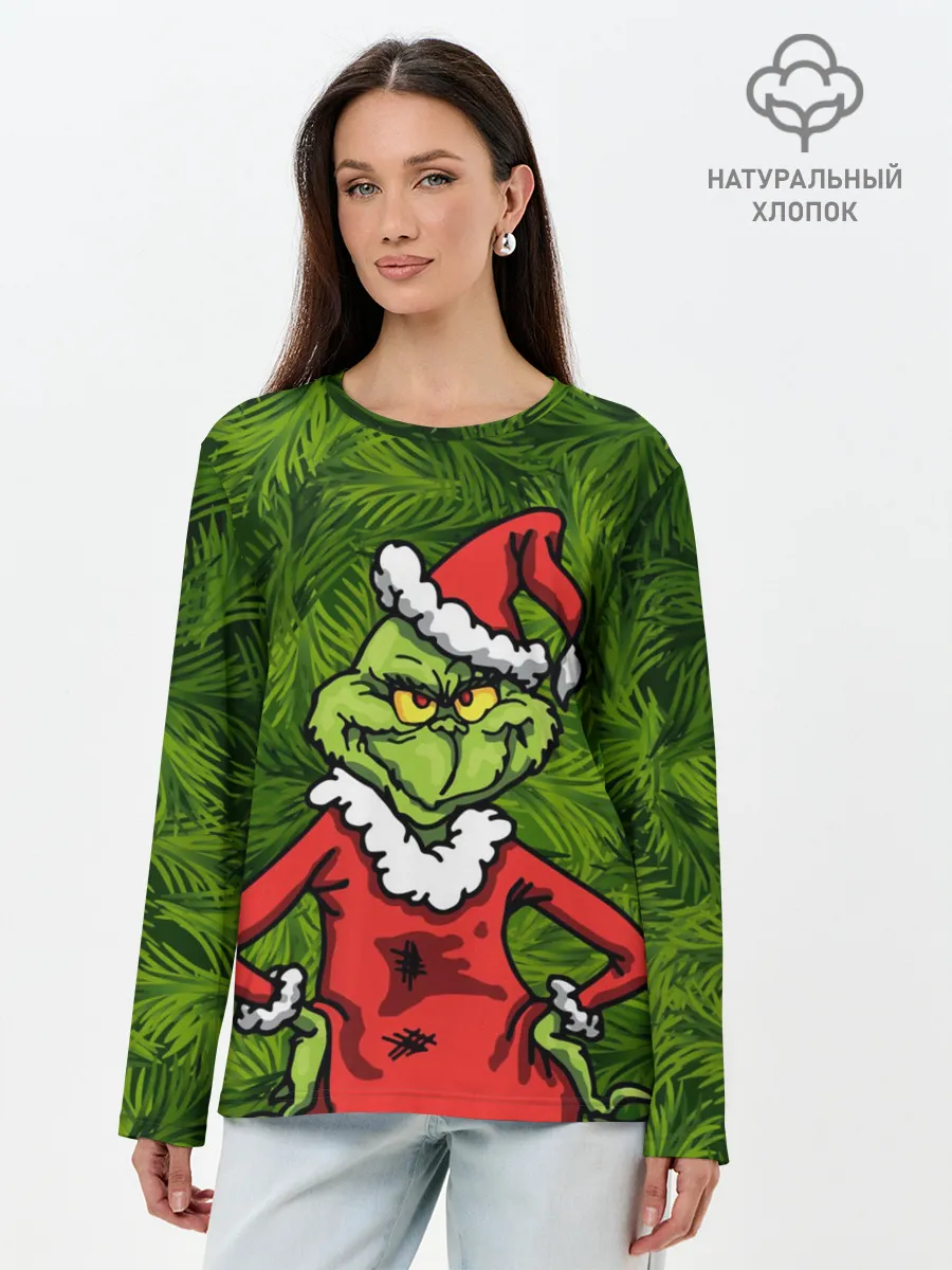 Лонгслив женский. Хлопок / Гринч