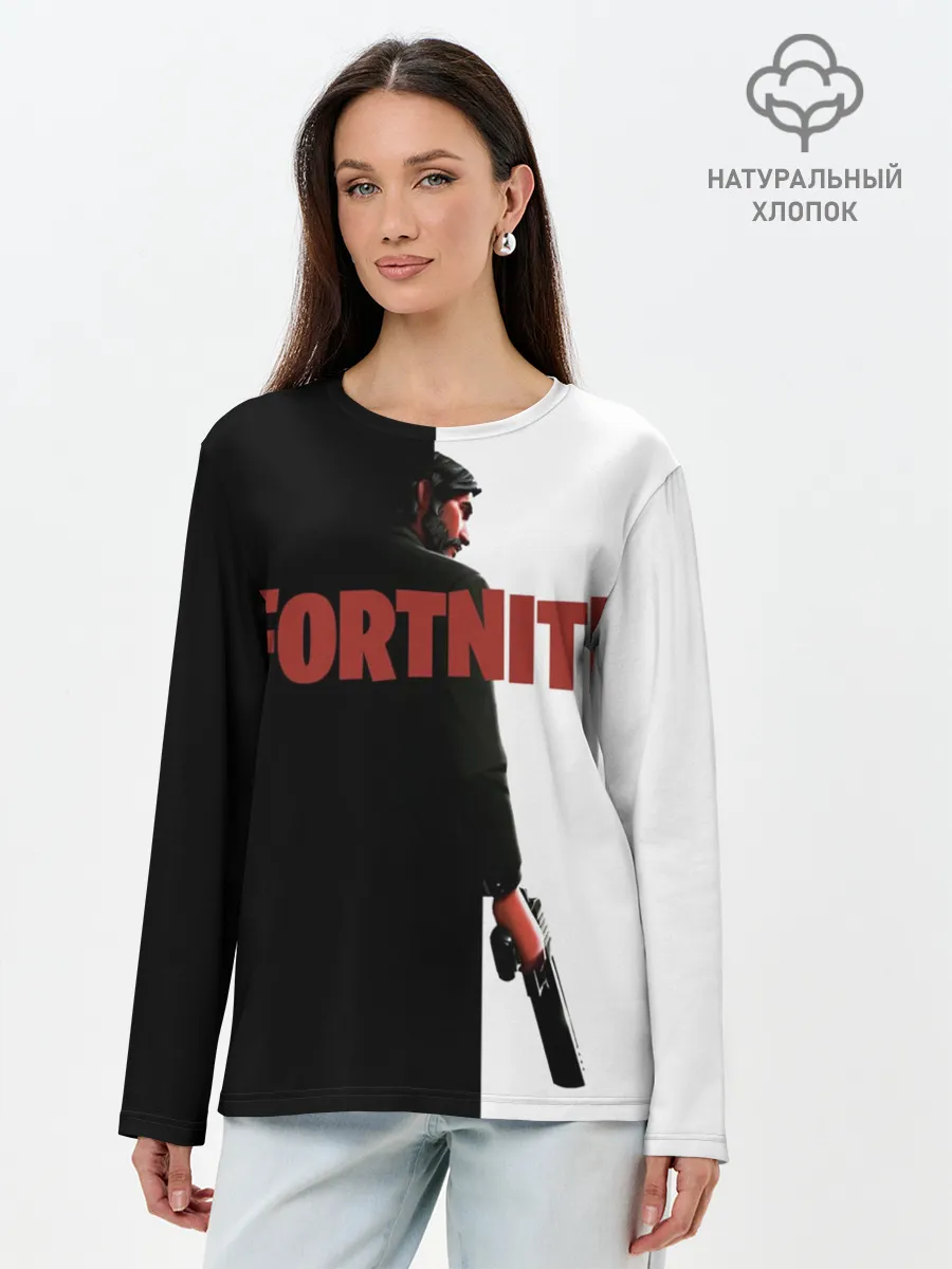 Лонгслив женский. Хлопок / The Reaper Half Black Fortnite
