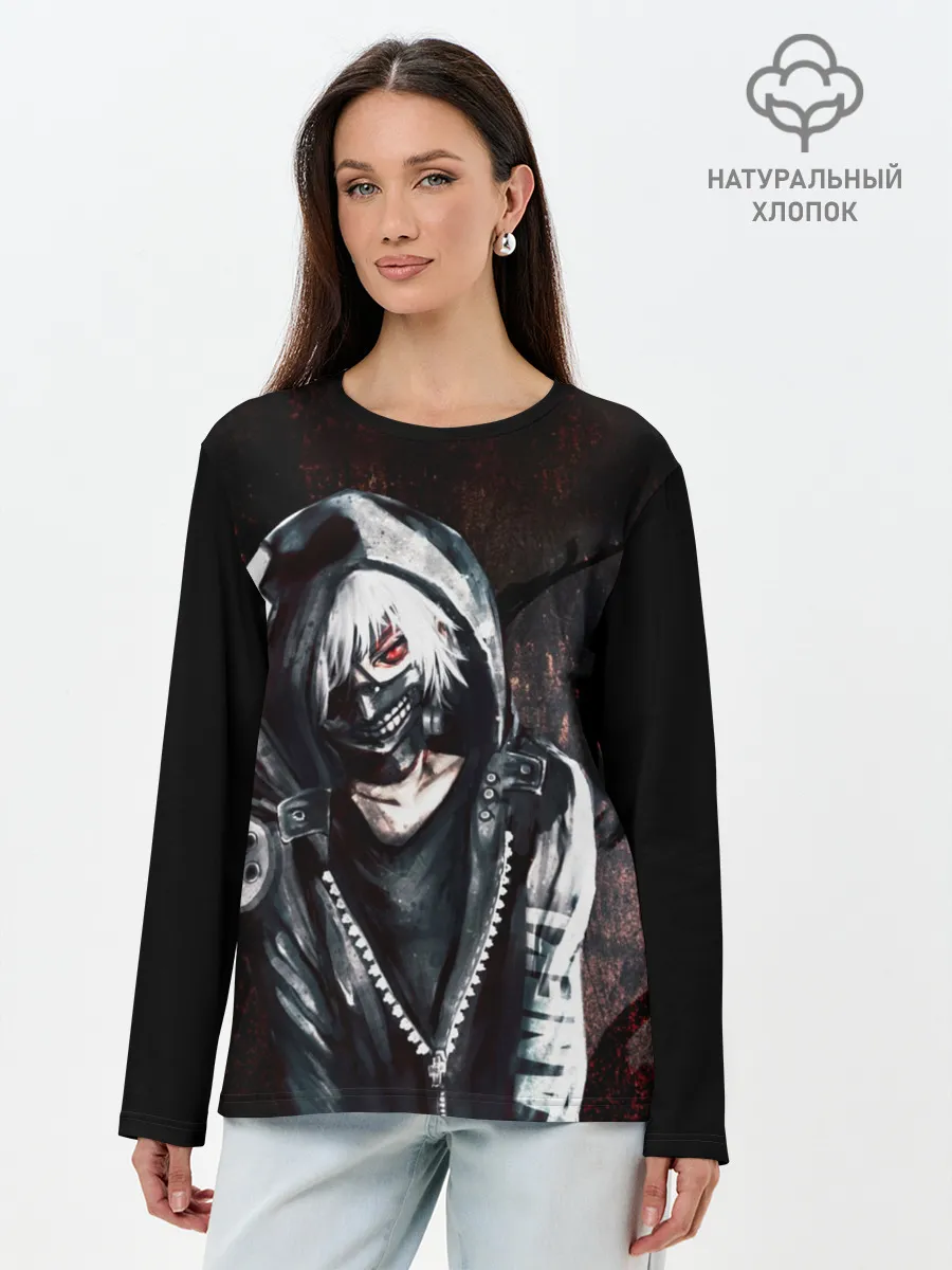 Лонгслив женский. Хлопок / Ken Kaneki в капюшоне