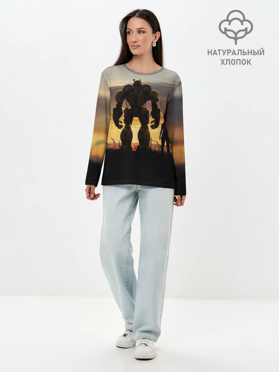 Лонгслив женский. Хлопок / Бамблби и Чарли на закате