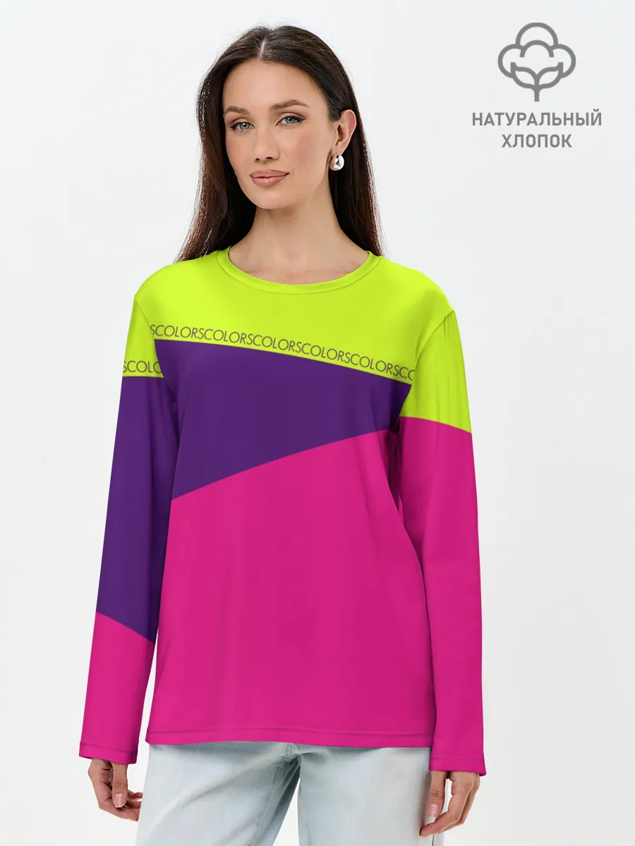 Лонгслив женский. Хлопок / Треугольники с розовым