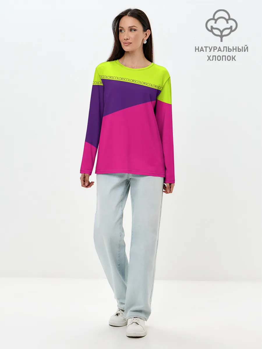 Лонгслив женский. Хлопок / Треугольники с розовым