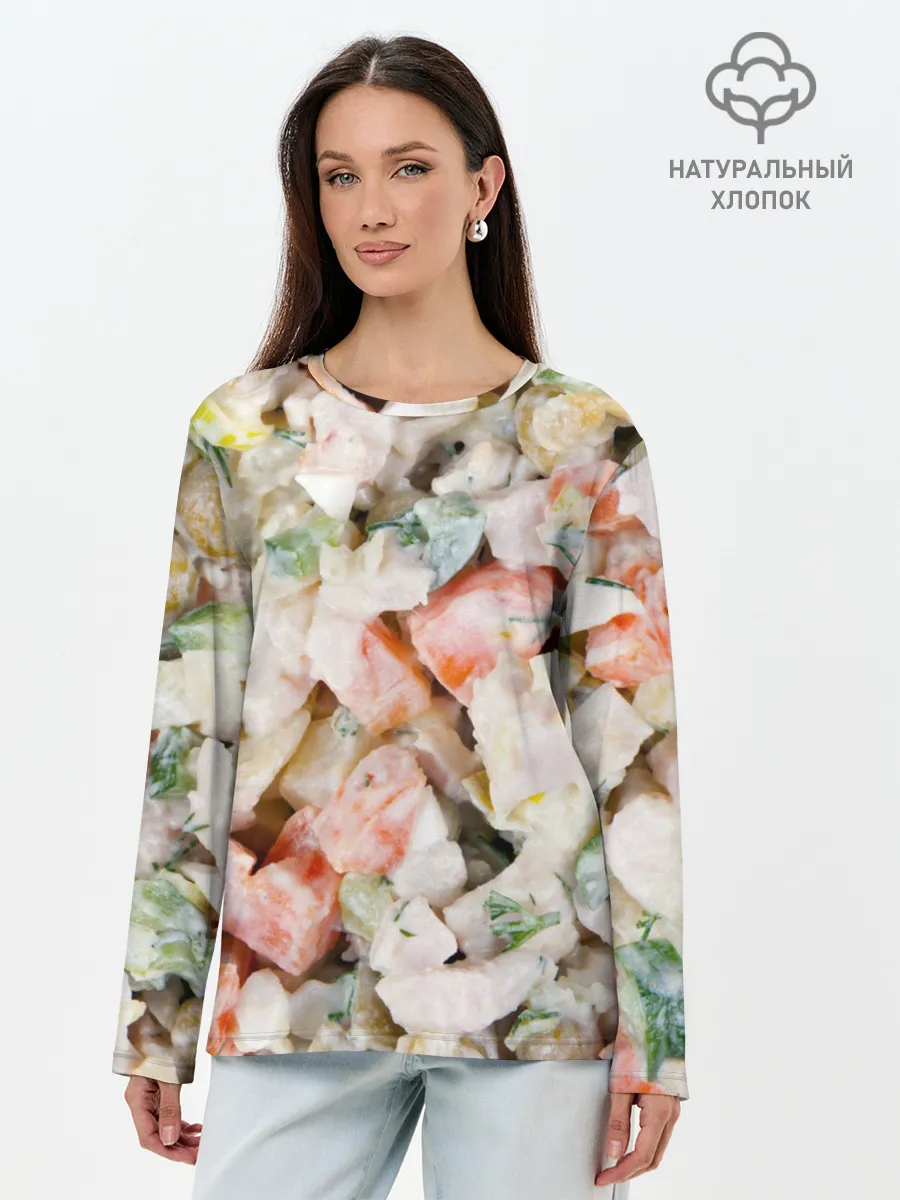 Лонгслив женский. Хлопок / Оливье