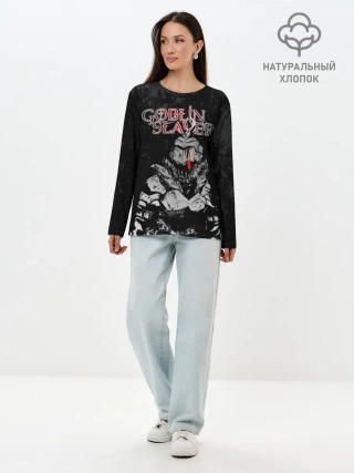 Лонгслив женский. Хлопок / Goblin Slayer black background