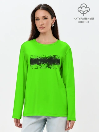 Лонгслив женский. Хлопок / Гранж зеленый