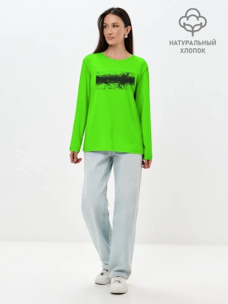 Лонгслив женский. Хлопок / Гранж зеленый