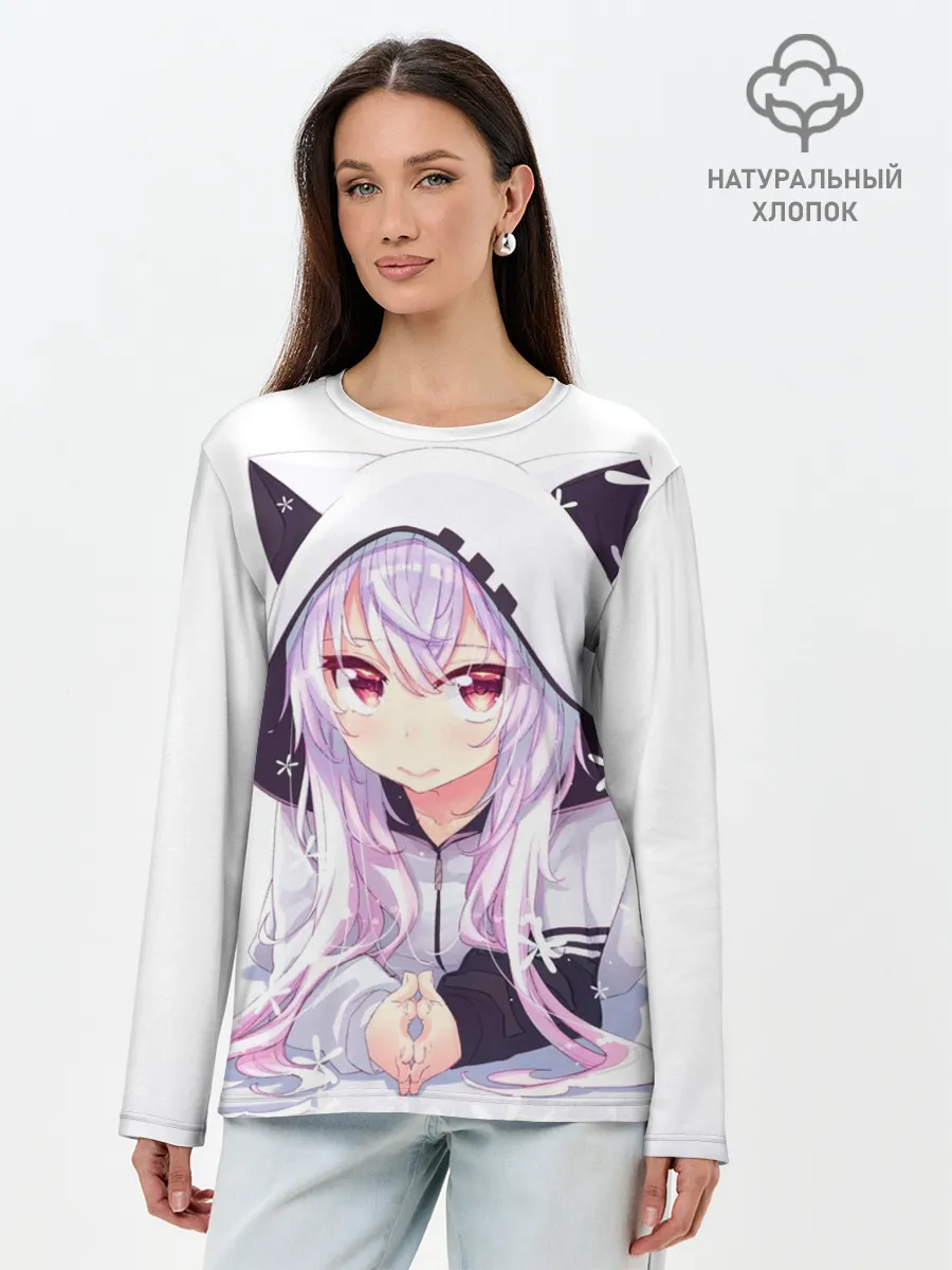Лонгслив женский. Хлопок / Няшная тян