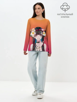 Лонгслив женский. Хлопок / Девушка - сакура
