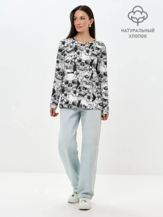 Лонгслив женский. Хлопок / Черепа