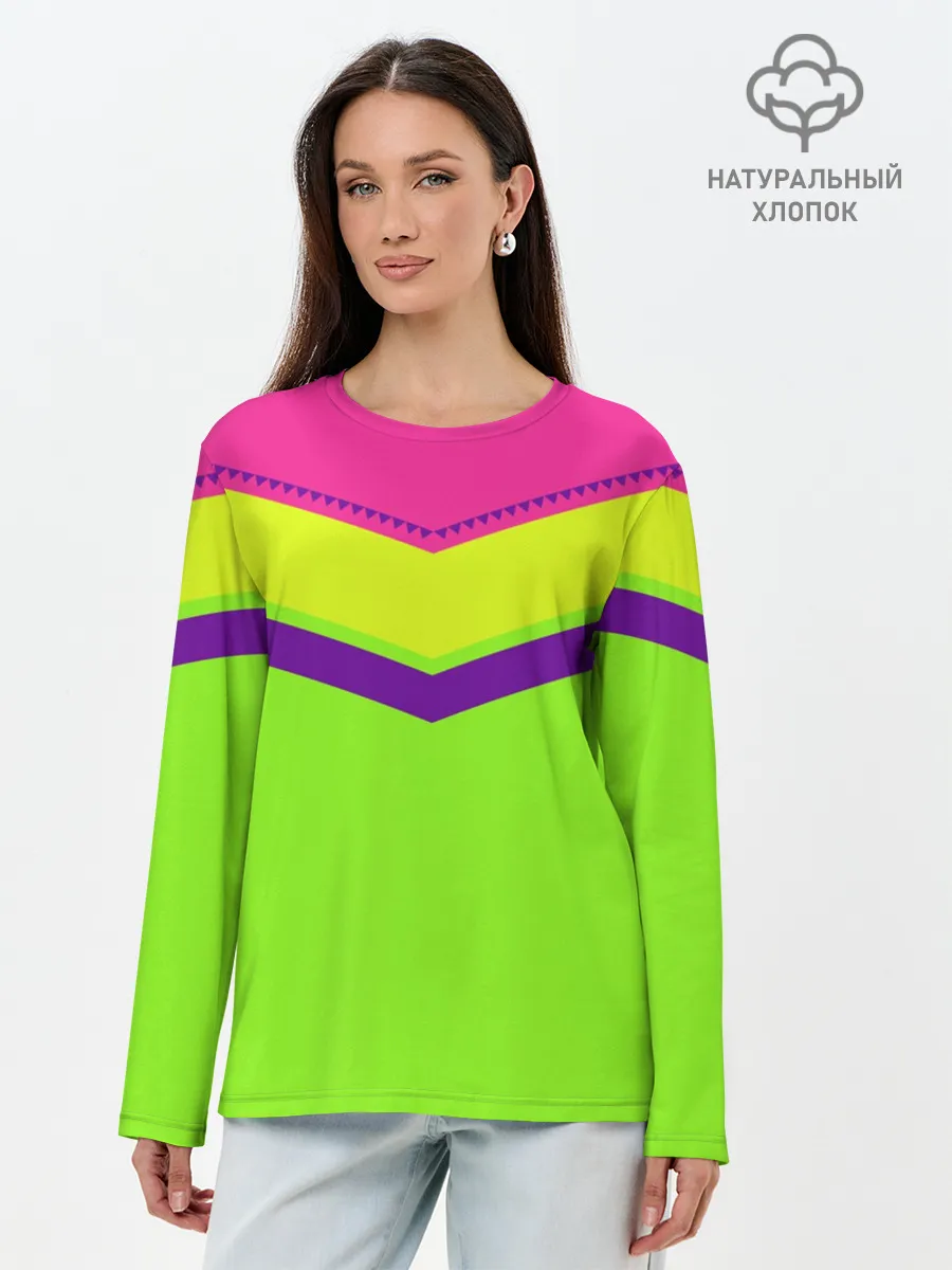 Лонгслив женский. Хлопок / Цветные треугольники_ салатовы