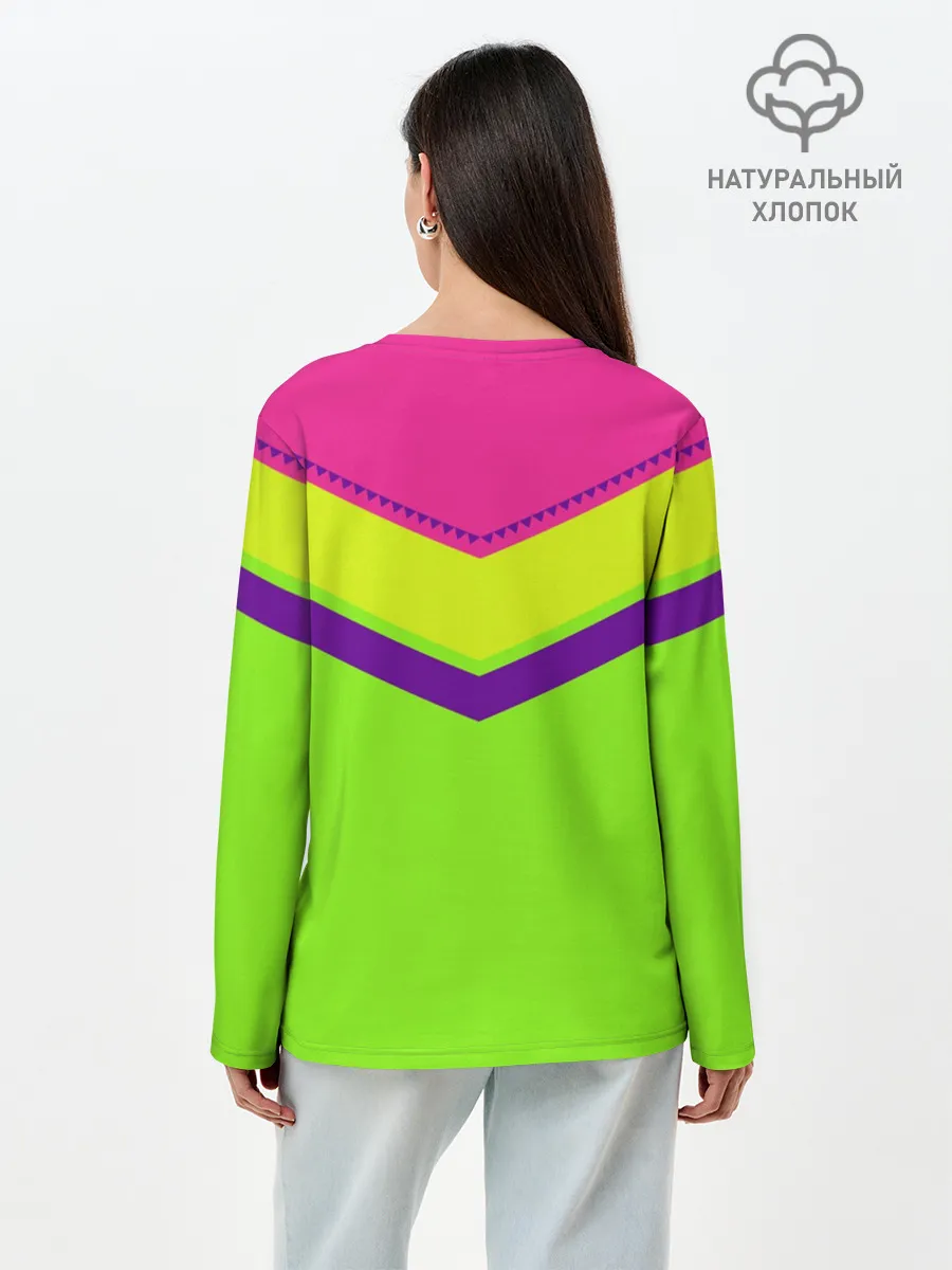 Лонгслив женский. Хлопок / Цветные треугольники_ салатовы