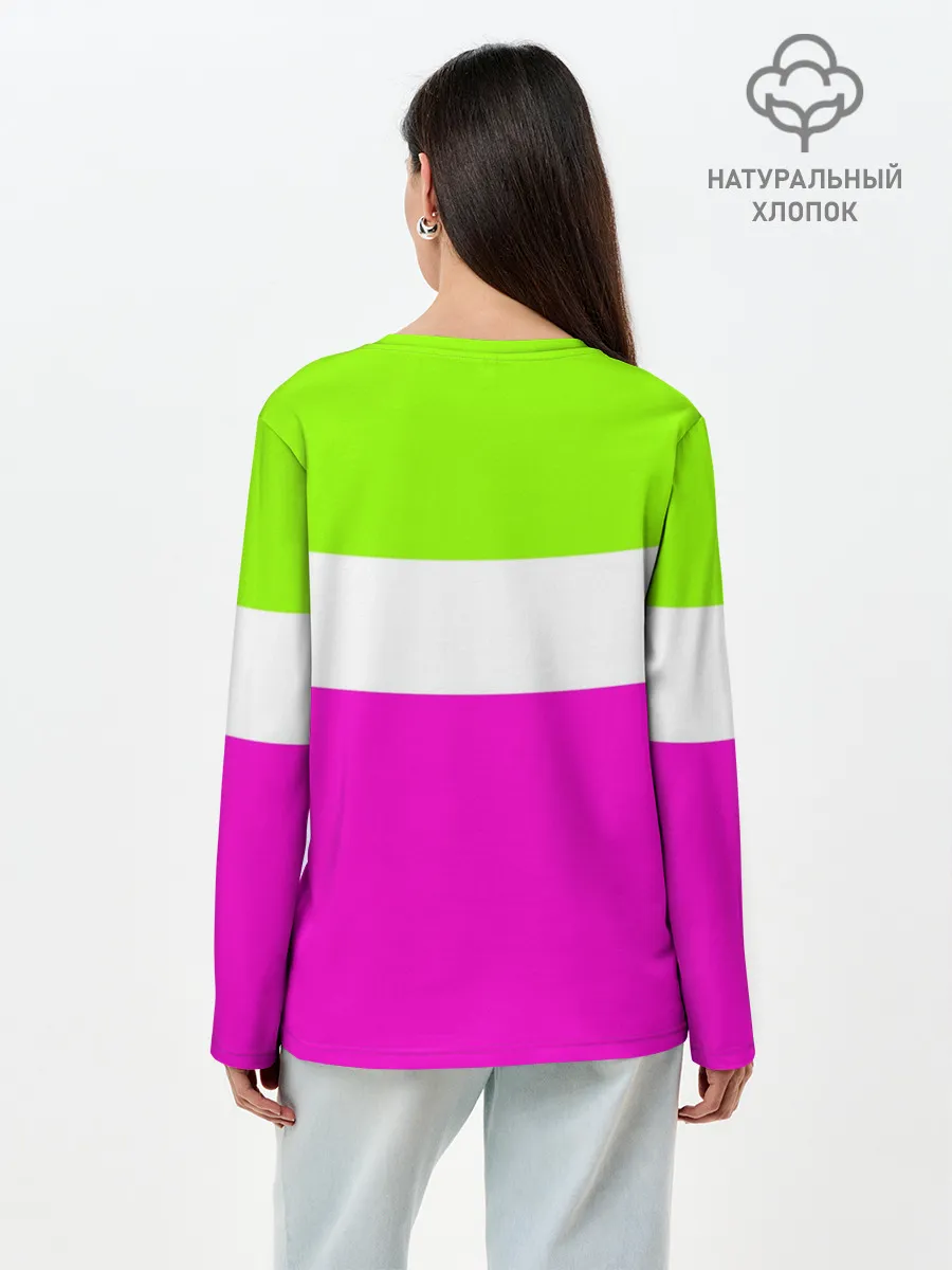 Лонгслив женский. Хлопок / Serious зелено-розовый