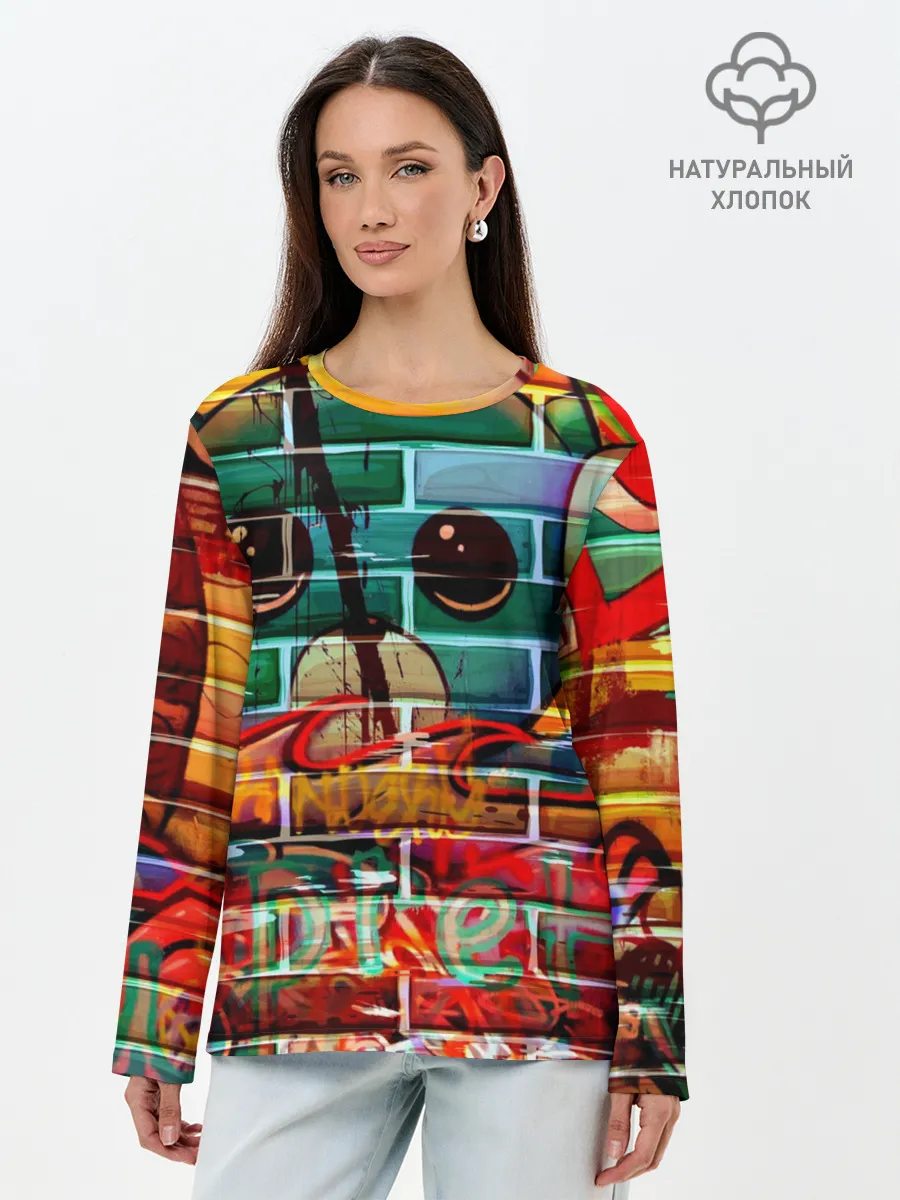 Лонгслив женский. Хлопок / Милый Зверёк Граффити