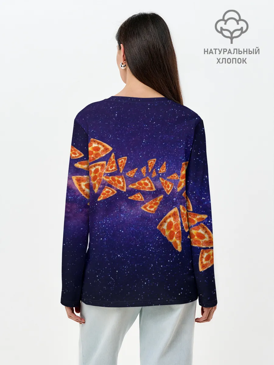 Лонгслив женский. Хлопок / Пицца - Кот