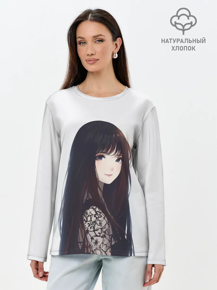 Лонгслив женский. Хлопок / Красивая аниме девушка