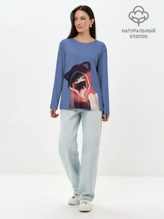 Лонгслив женский. Хлопок / Аниме девушка в маске с ушками