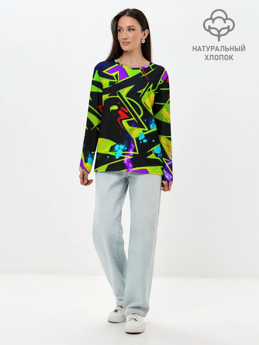 Лонгслив женский. Хлопок / Кислотное Граффити