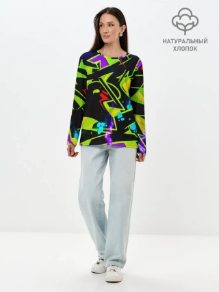 Лонгслив женский. Хлопок / Кислотное Граффити