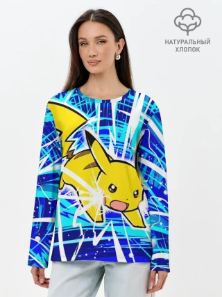 Лонгслив женский. Хлопок / Пикачу